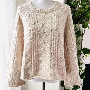 Universal Thread Chunky Cable Knit Bell Sleeve Boho Earthy Cropped Sweater XXL